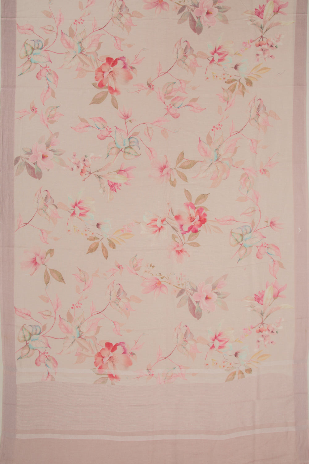 Linen Floral Printed Baby Pink Saree