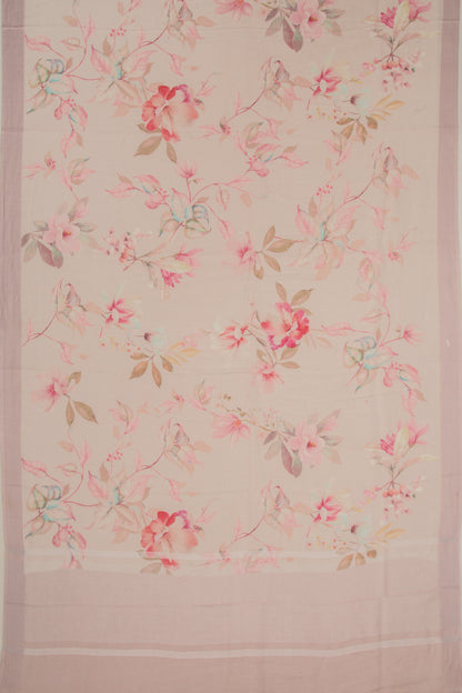 Linen Floral Printed Baby Pink Saree