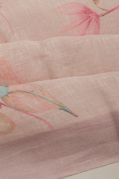 Linen Floral Printed Baby Pink Saree
