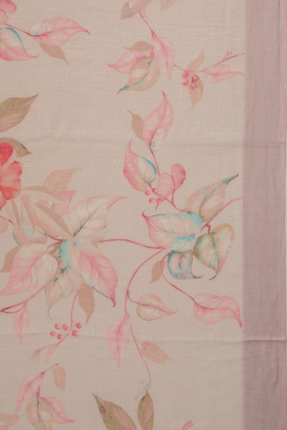 Linen Floral Printed Baby Pink Saree