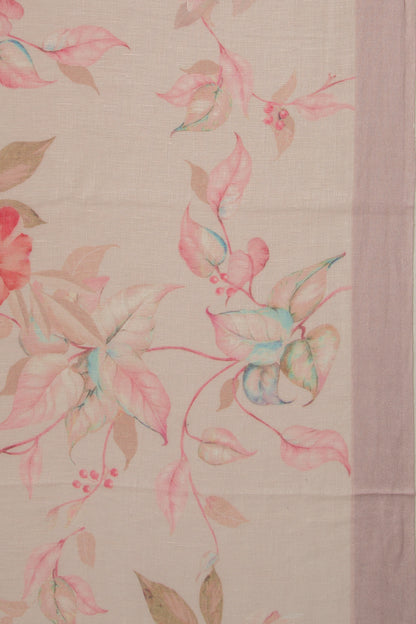 Linen Floral Printed Baby Pink Saree