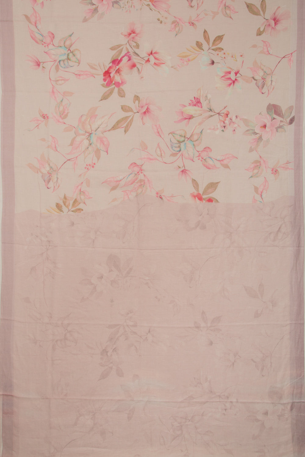 Linen Floral Printed Baby Pink Saree