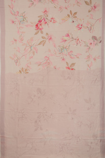 Linen Floral Printed Baby Pink Saree