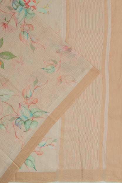 Linen Floral Printed Peach Saree