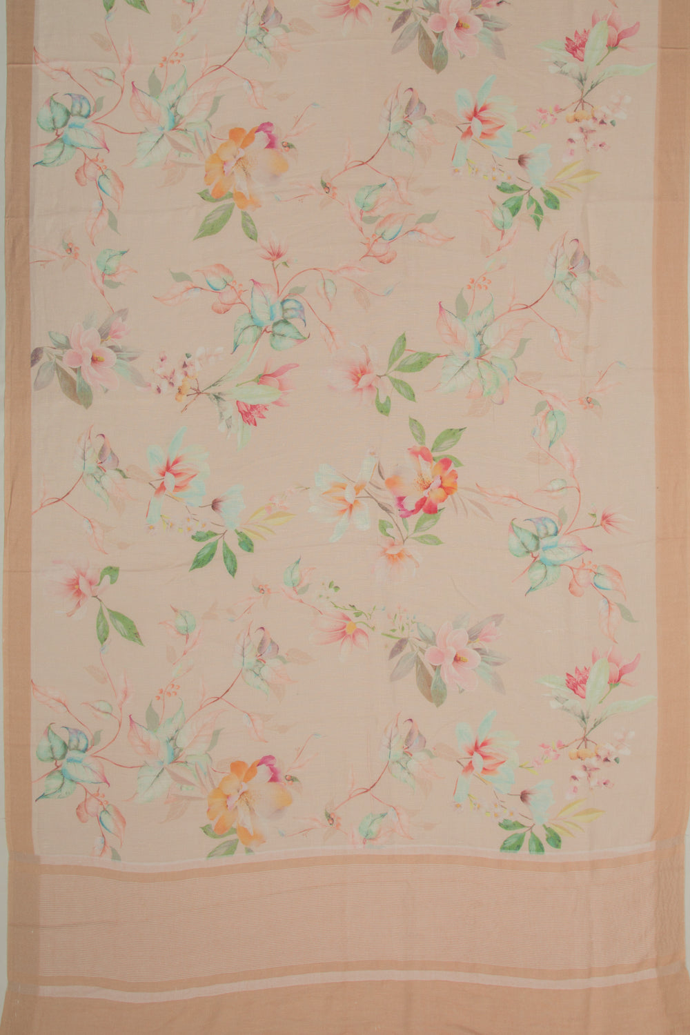 Linen Floral Printed Peach Saree