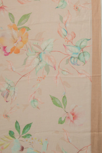 Linen Floral Printed Peach Saree