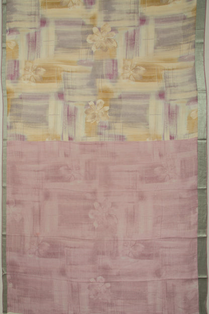 Tussar Printed Pink Saree