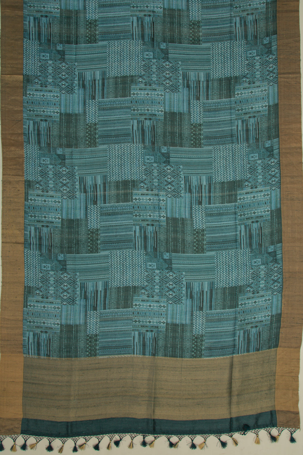 Tussar Floral Printed Teal Green Saree
