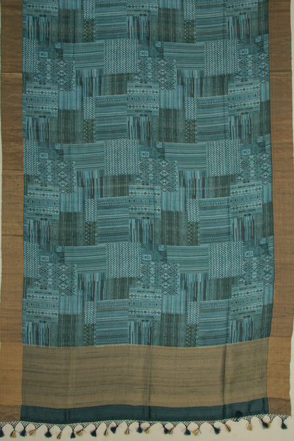 Tussar Floral Printed Teal Green Saree