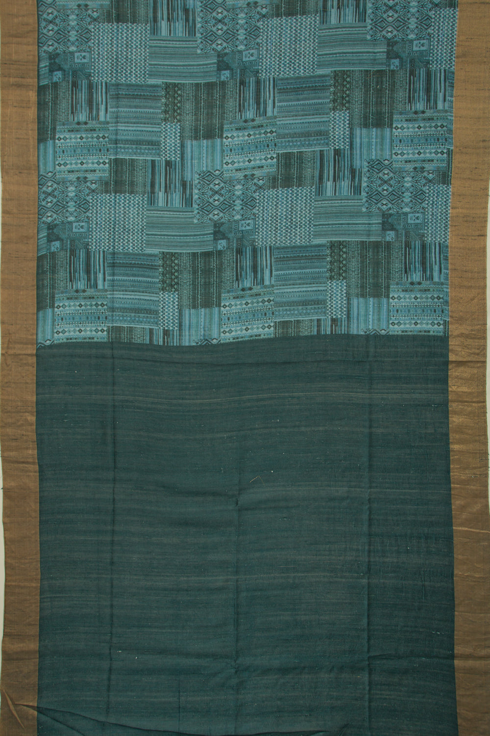Tussar Floral Printed Teal Green Saree