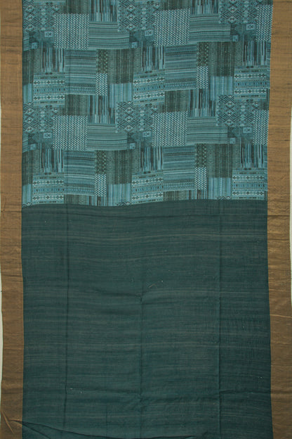 Tussar Floral Printed Teal Green Saree