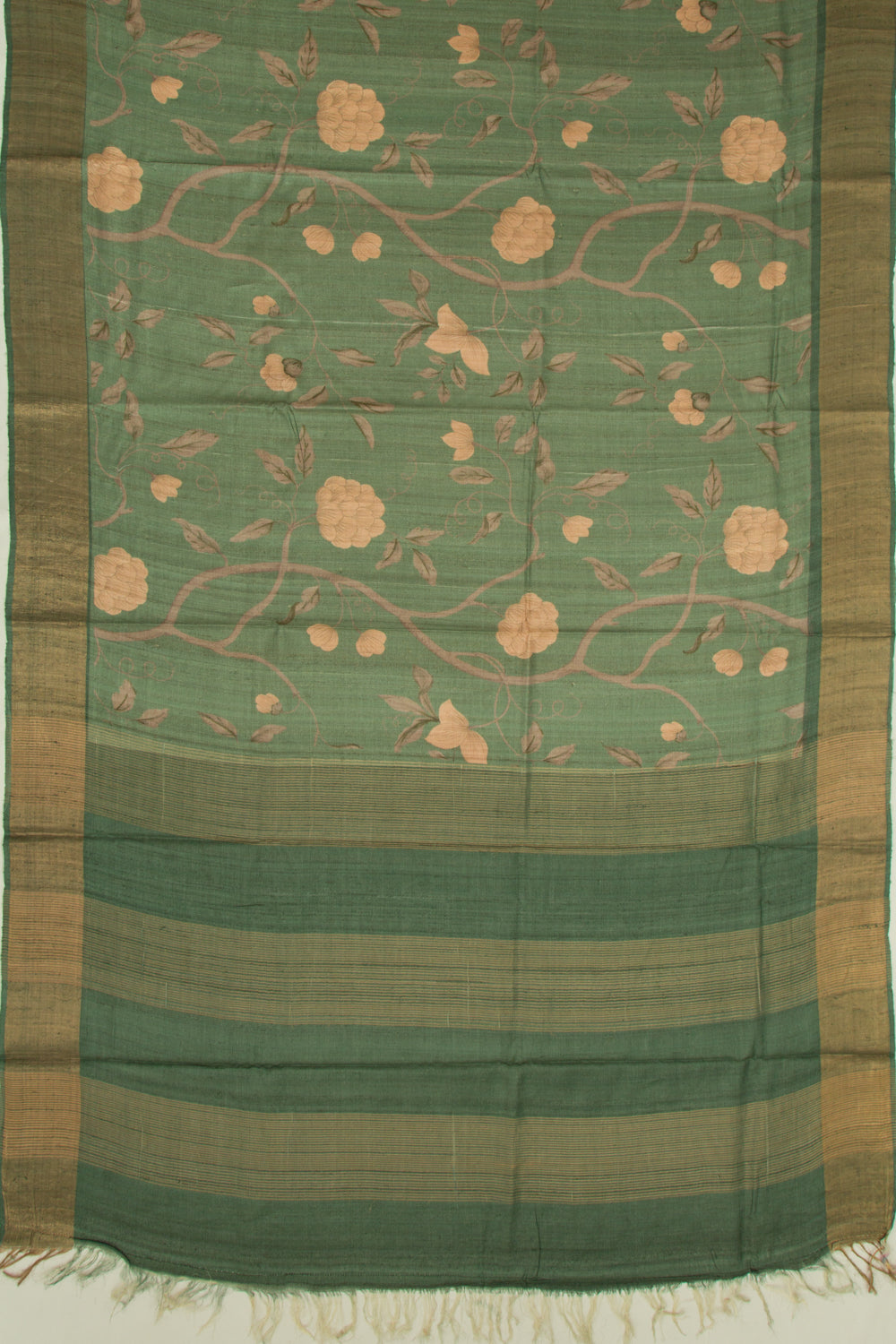 Tussar Pichwai Printed Sage Green Saree
