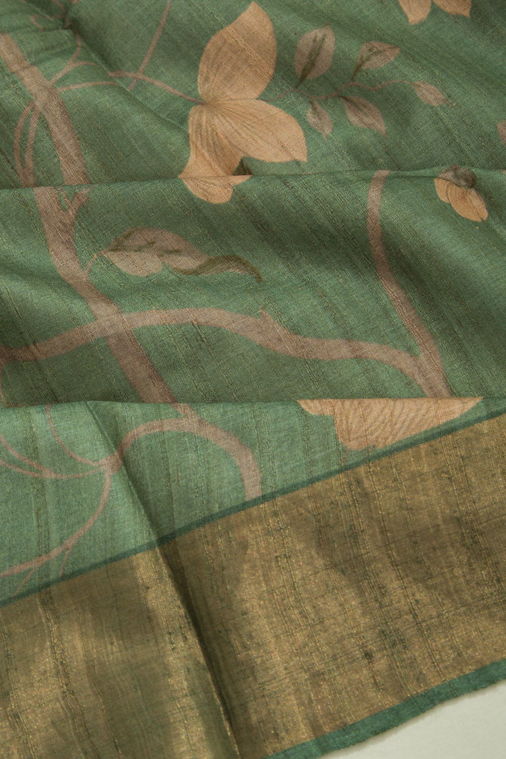 Tussar Pichwai Printed Sage Green Saree