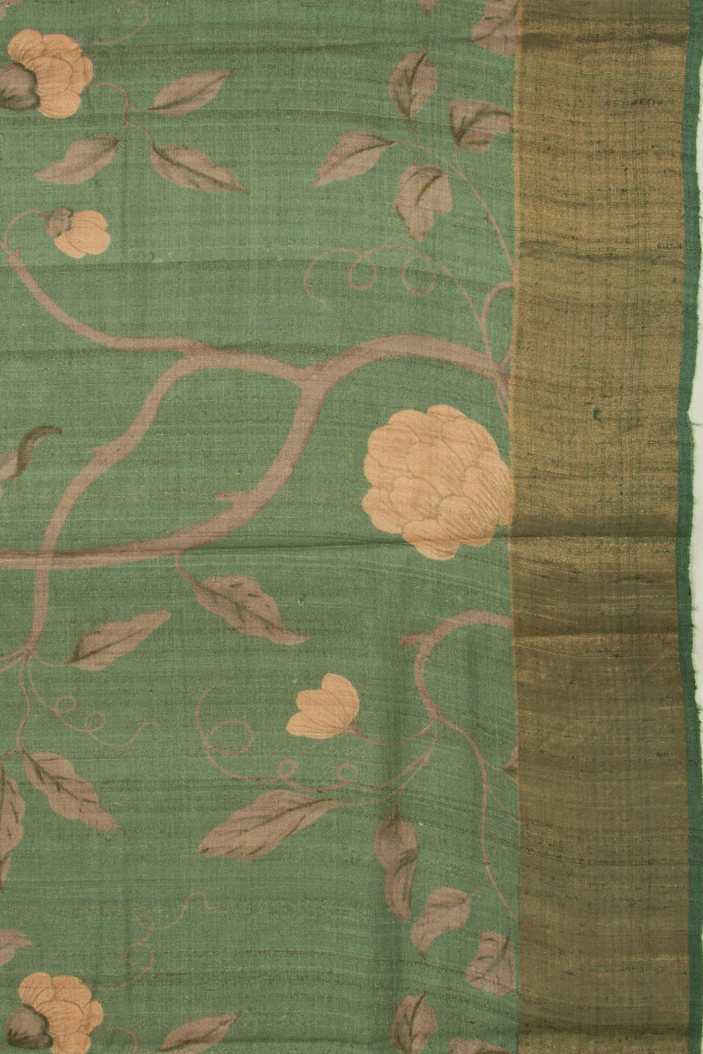 Tussar Pichwai Printed Sage Green Saree