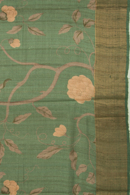 Tussar Pichwai Printed Sage Green Saree