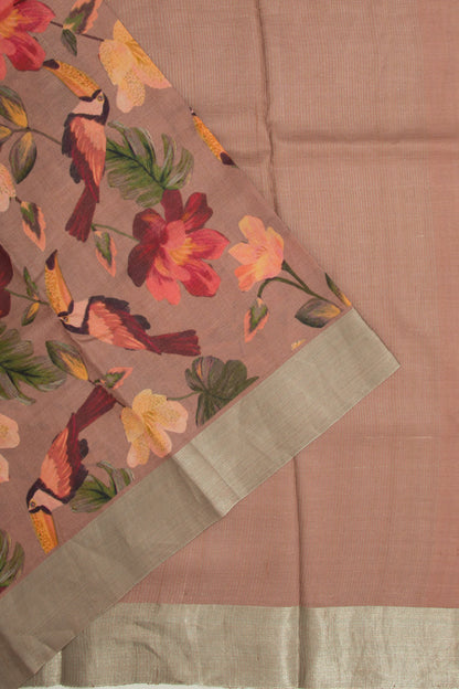 Tussar Floral Printed Lilac Saree