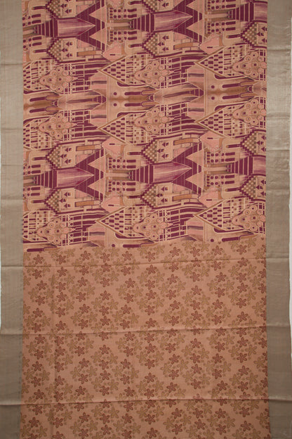 Tussar Printed Peach Saree
