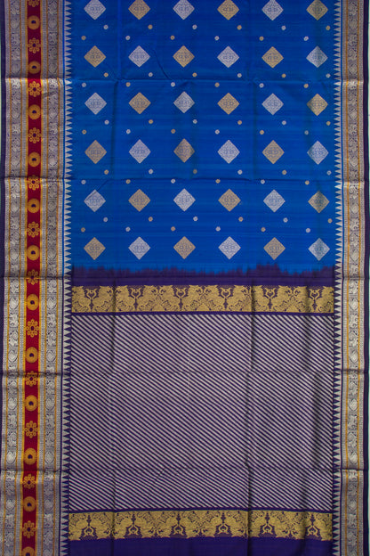 Venkatagiri Silk Butta Mustard Royal Blue Saree