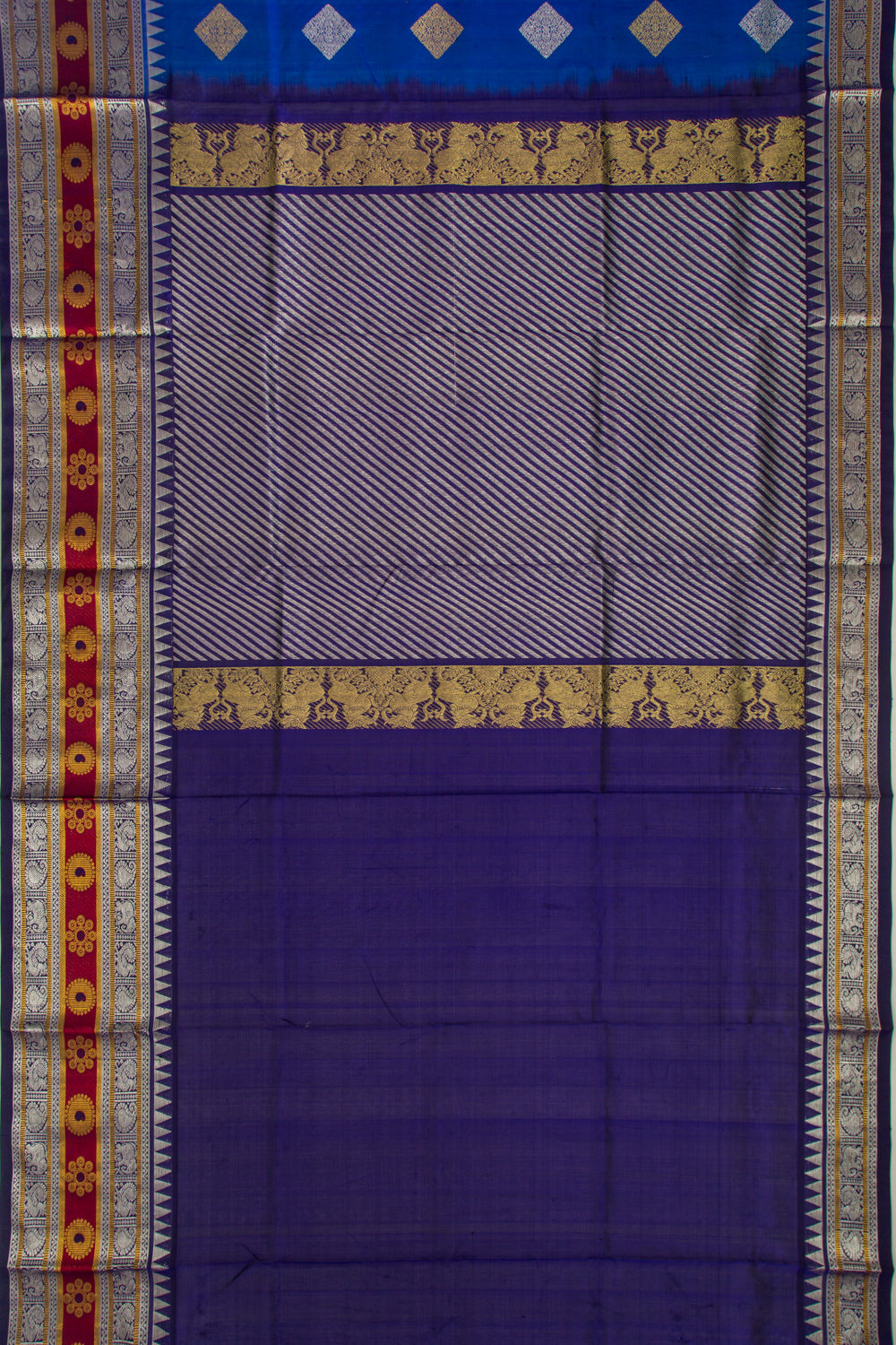 Venkatagiri Silk Butta Mustard Royal Blue Saree
