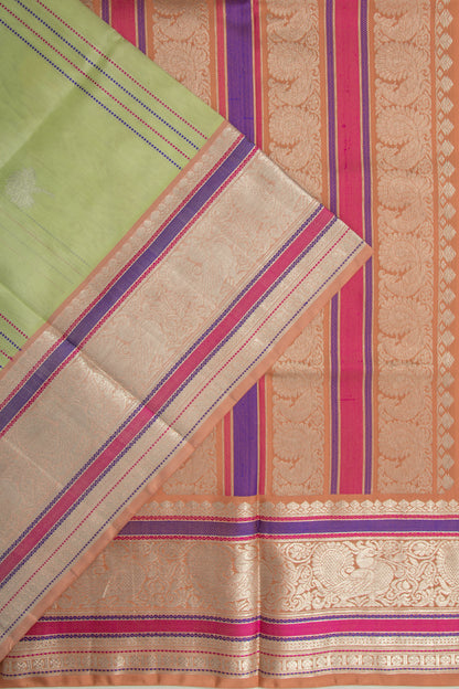 Venkatagiri Silk Vertical Lines And Butta Pista Green Saree