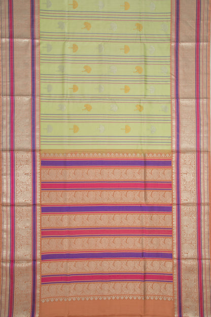 Venkatagiri Silk Vertical Lines And Butta Pista Green Saree