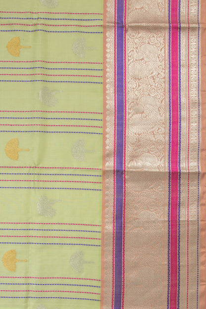 Venkatagiri Silk Vertical Lines And Butta Pista Green Saree
