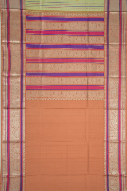 Venkatagiri Silk Vertical Lines And Butta Pista Green Saree
