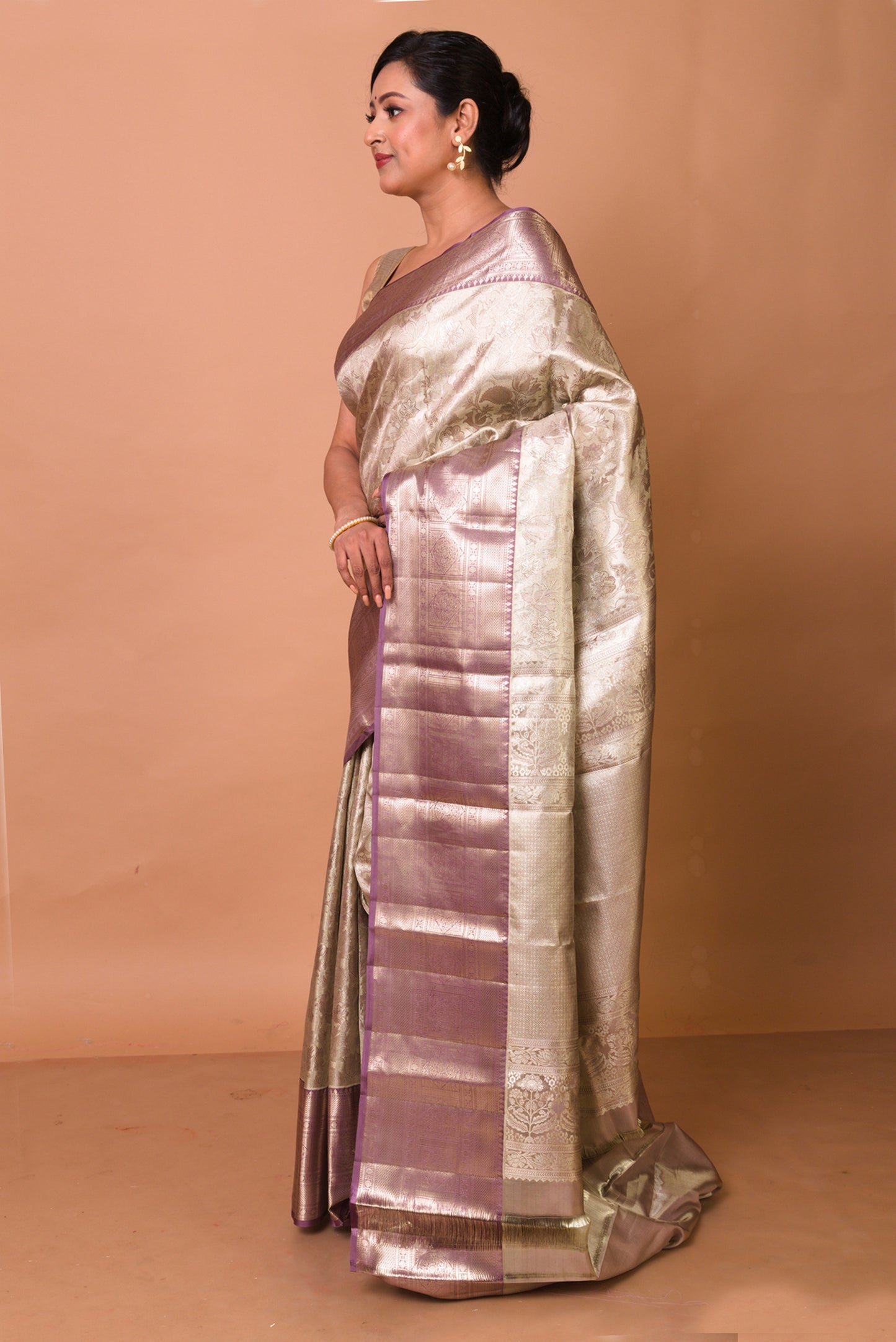 Kanchipuram Silk Tissue Brocade Silver Saree