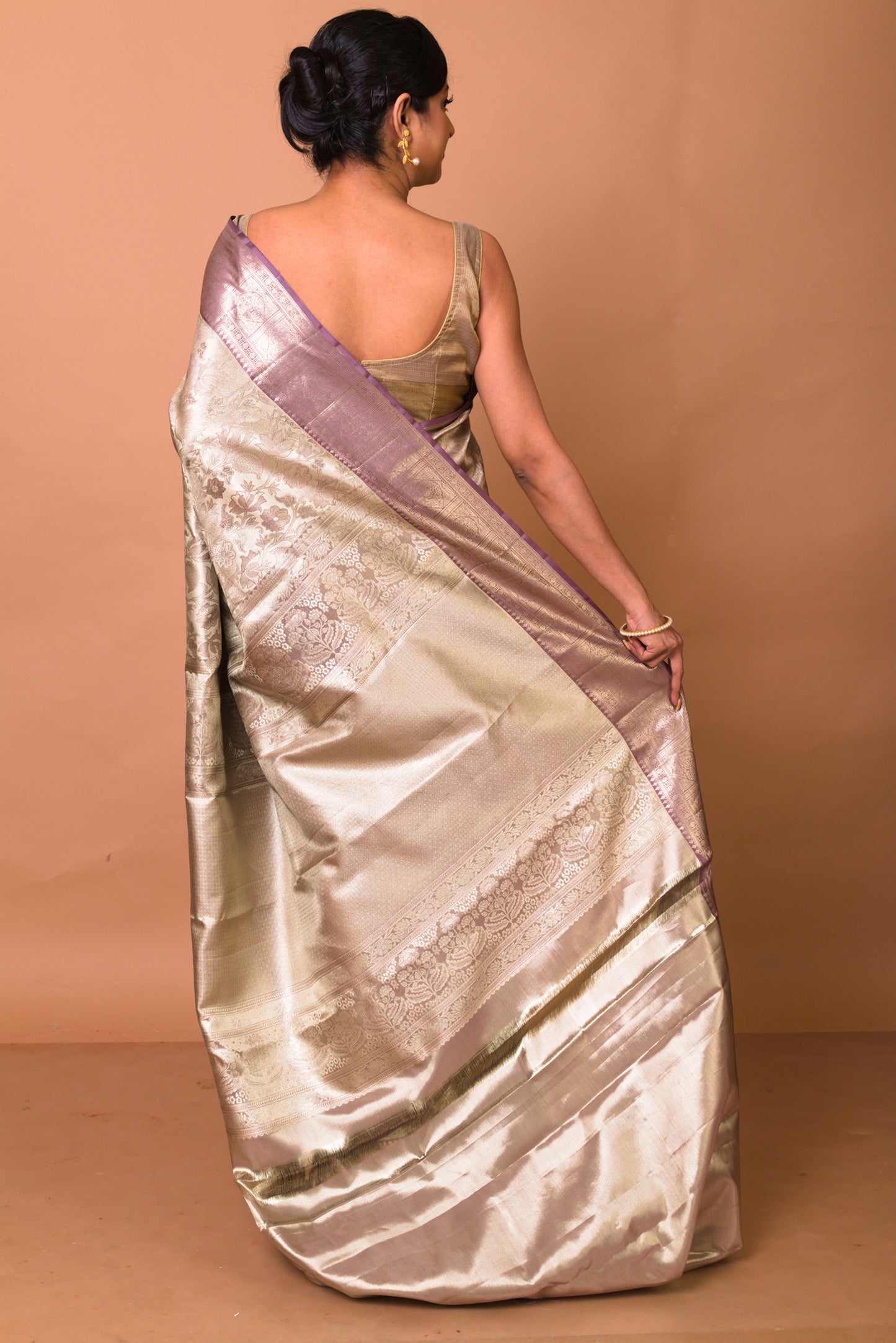 Kanchipuram Silk Tissue Brocade Silver Saree