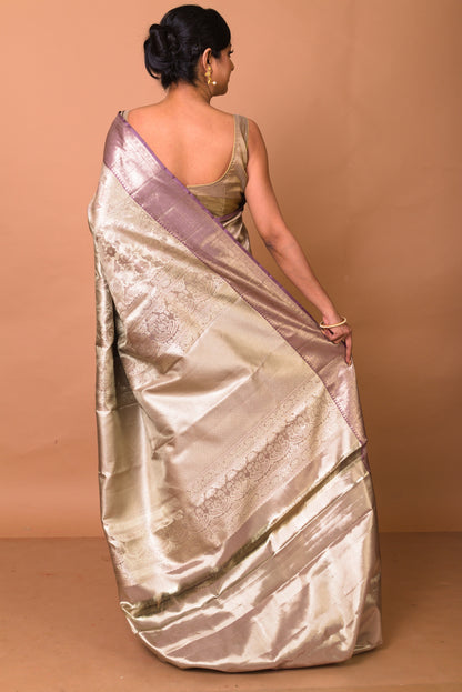 Kanchipuram Silk Tissue Brocade Silver Saree
