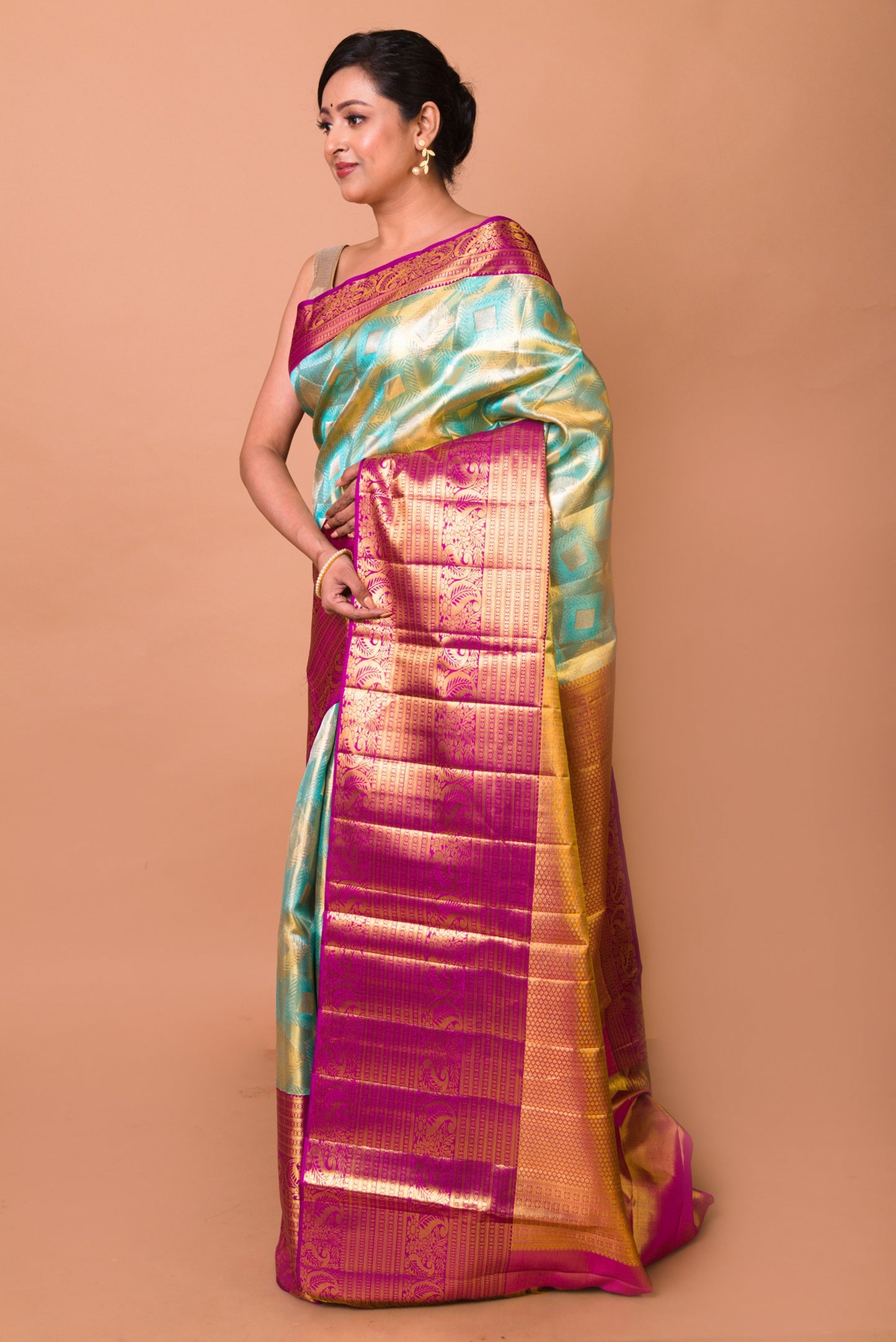 Kanchipuram Silk Tissue Brocade Green And Blue Saree