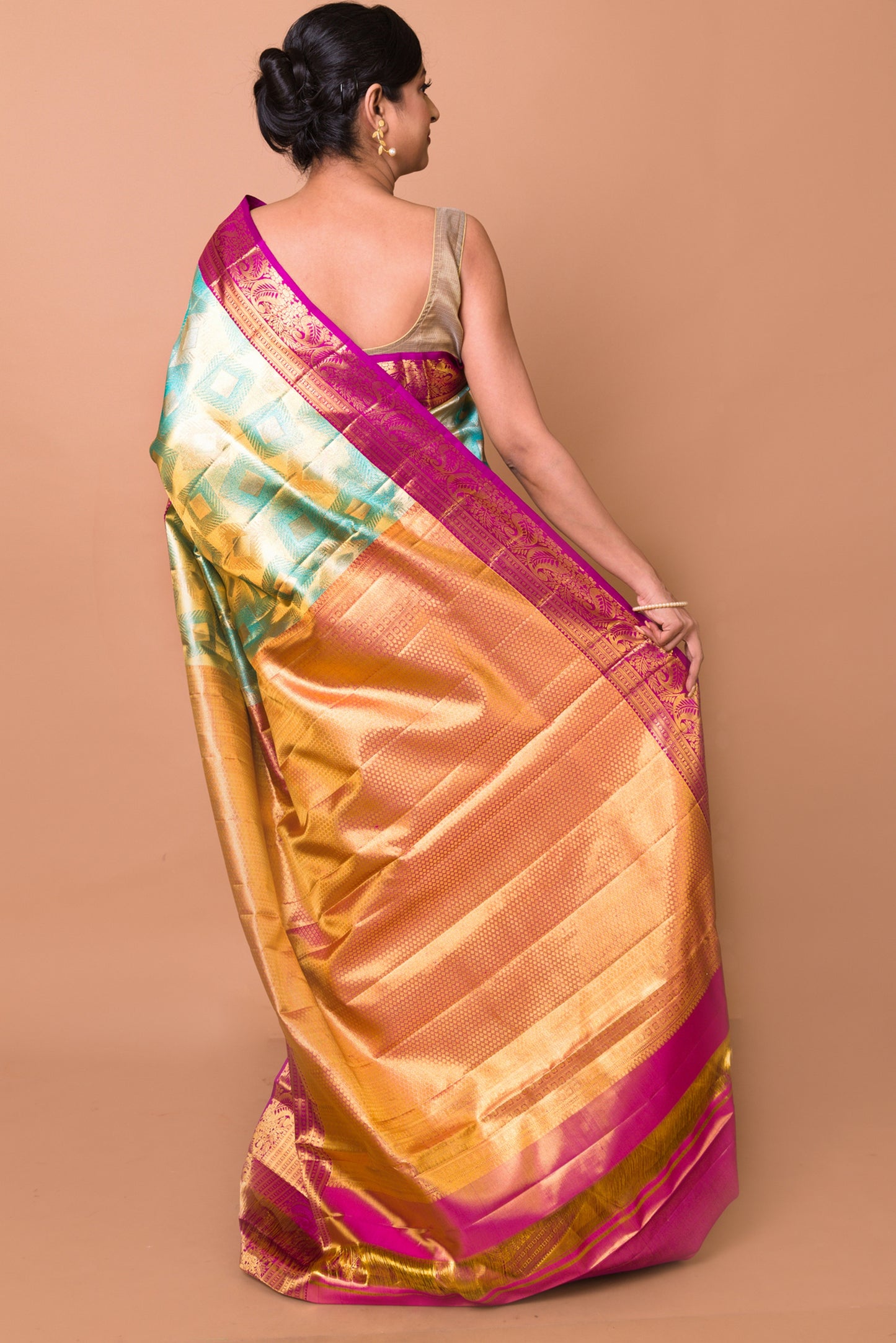 Kanchipuram Silk Tissue Brocade Green And Blue Saree