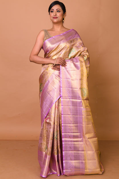 Kanchipuram Silk Tissue Brocade Gold Saree