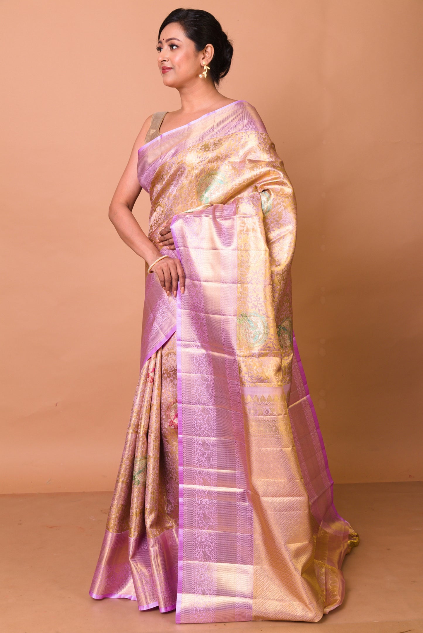 Kanchipuram Silk Tissue Brocade Gold Saree