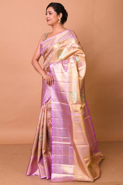 Kanchipuram Silk Tissue Brocade Gold Saree