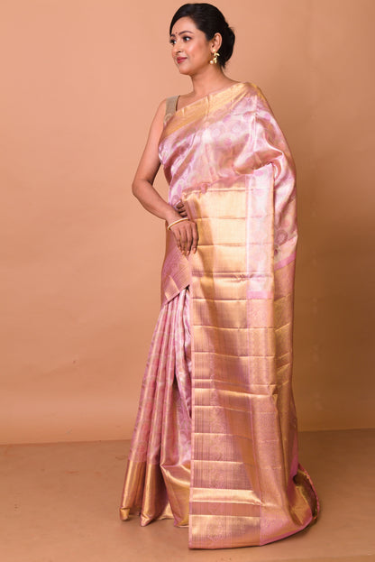 Kanchipuram Silk Tissue Brocade Pink Saree
