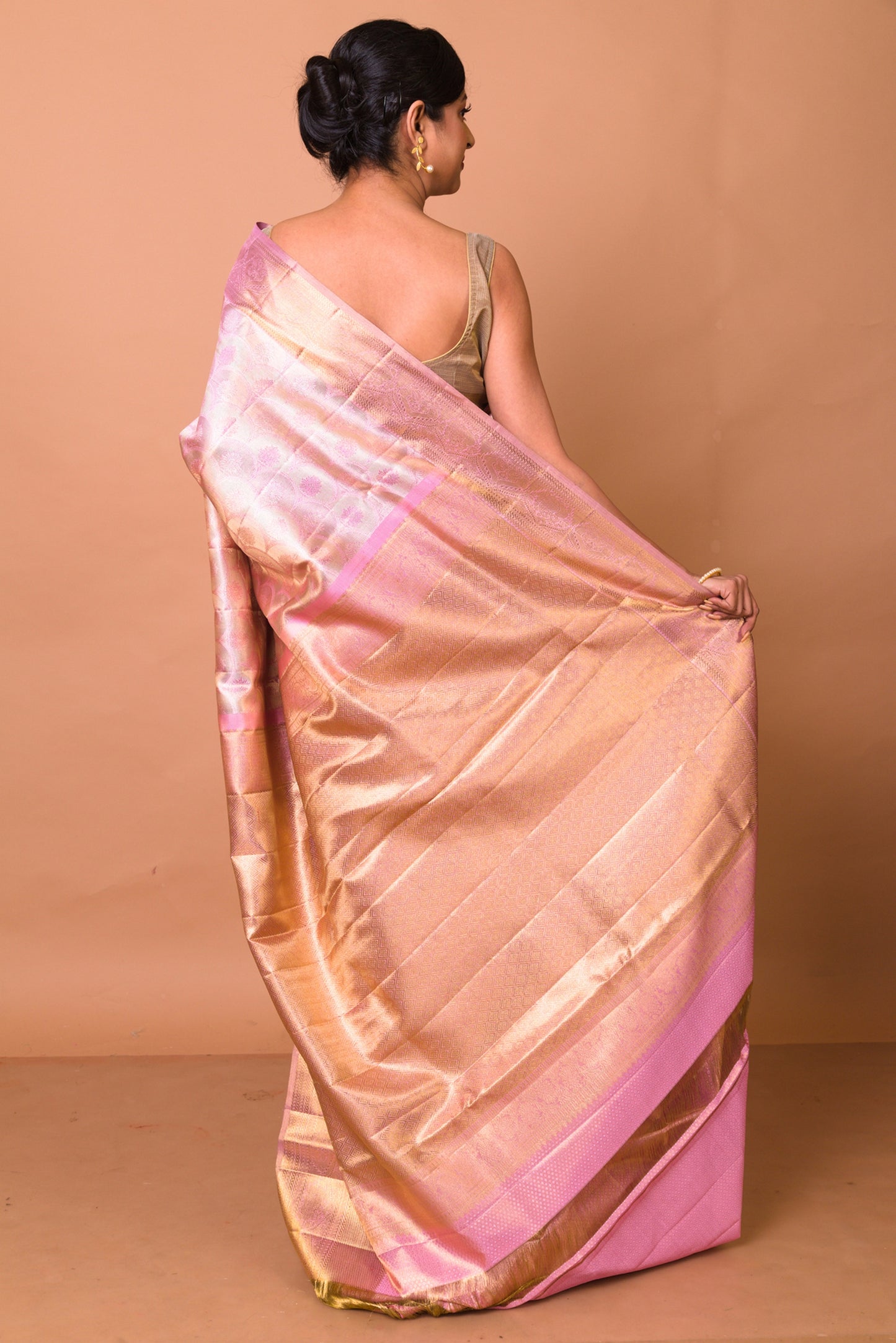 Kanchipuram Silk Tissue Brocade Pink Saree