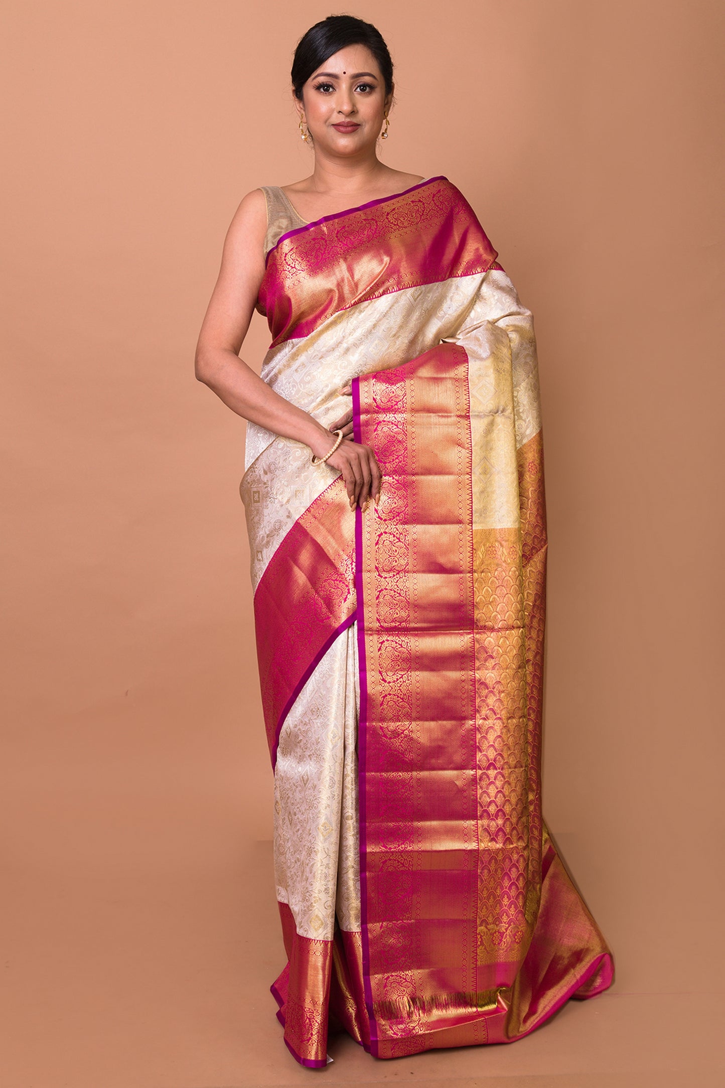 Kanchipuram Silk Tissue Brocade Gold Saree