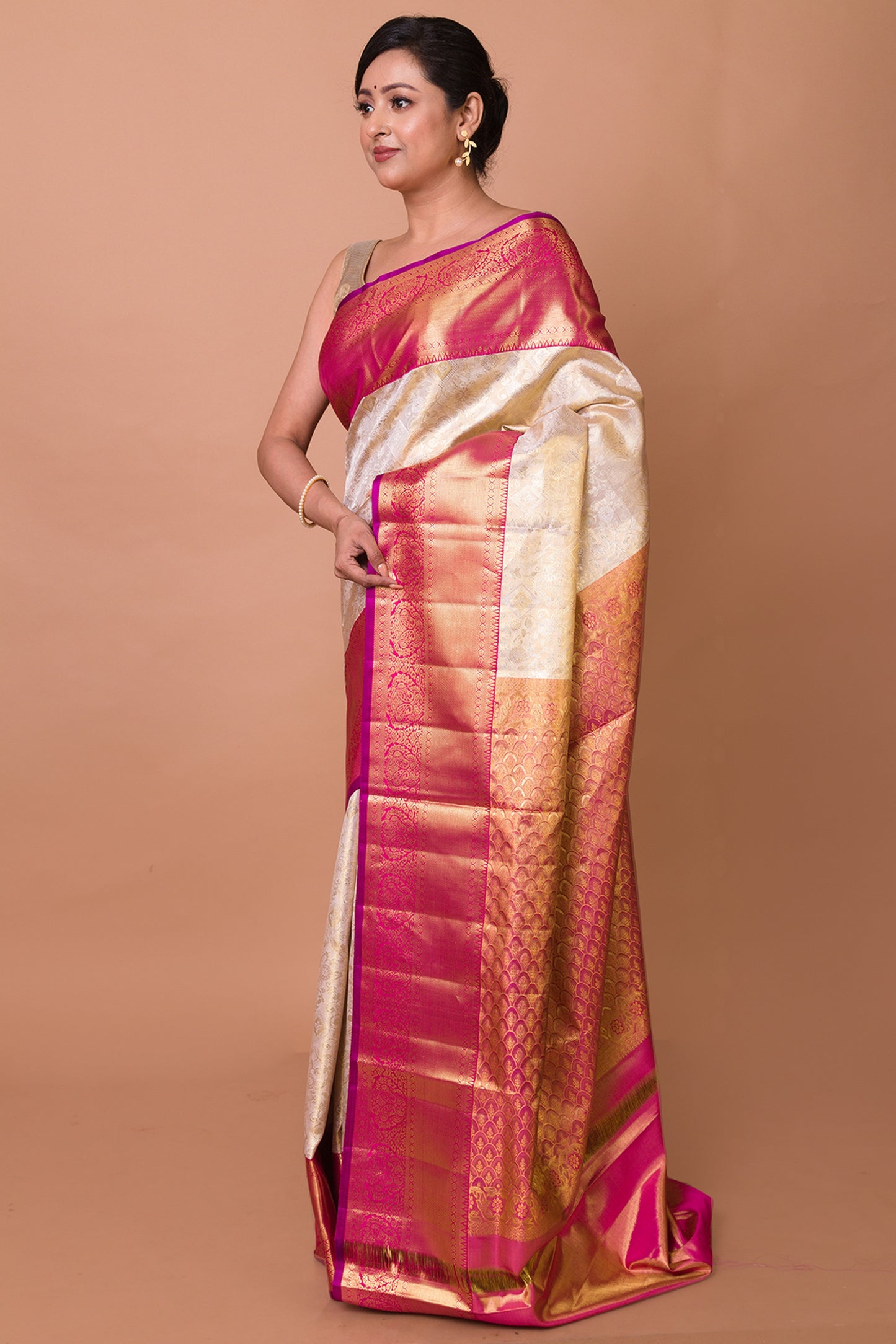 Kanchipuram Silk Tissue Brocade Gold Saree