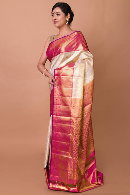 Kanchipuram Silk Tissue Brocade Gold Saree