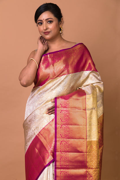 Kanchipuram Silk Tissue Brocade Gold Saree