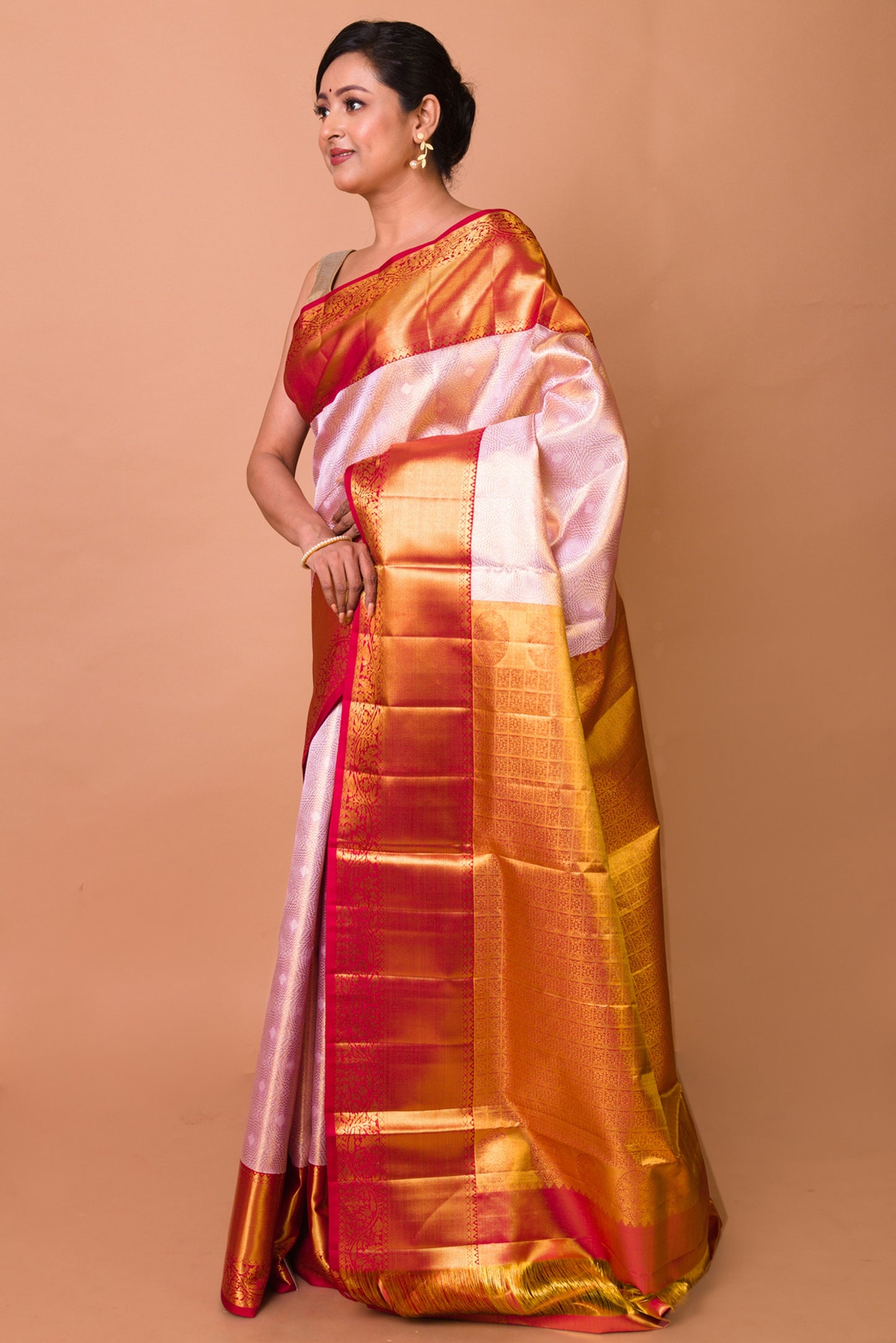 Kanchipuram Silk Tissue Brocade Pink Saree