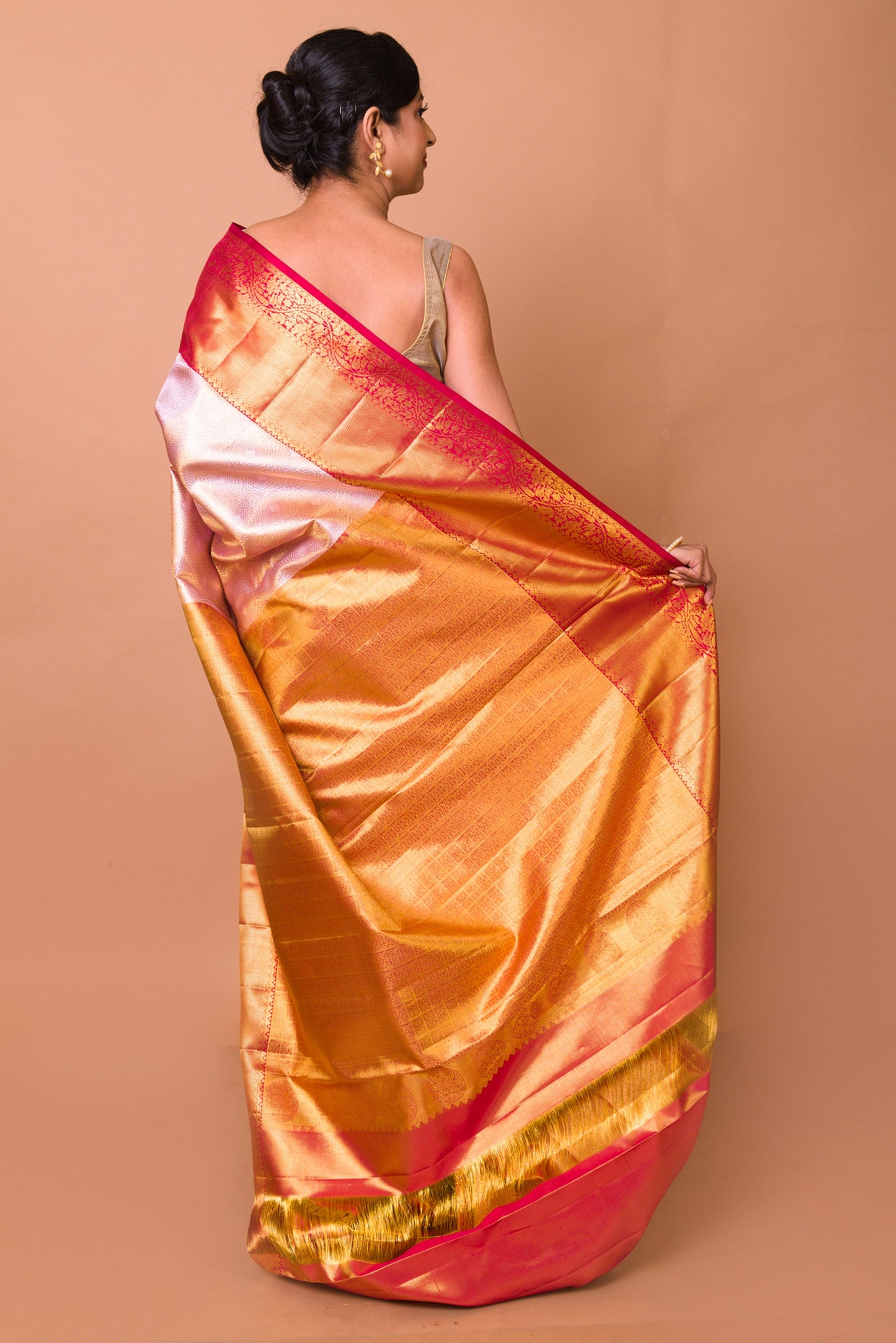 Kanchipuram Silk Tissue Brocade Pink Saree