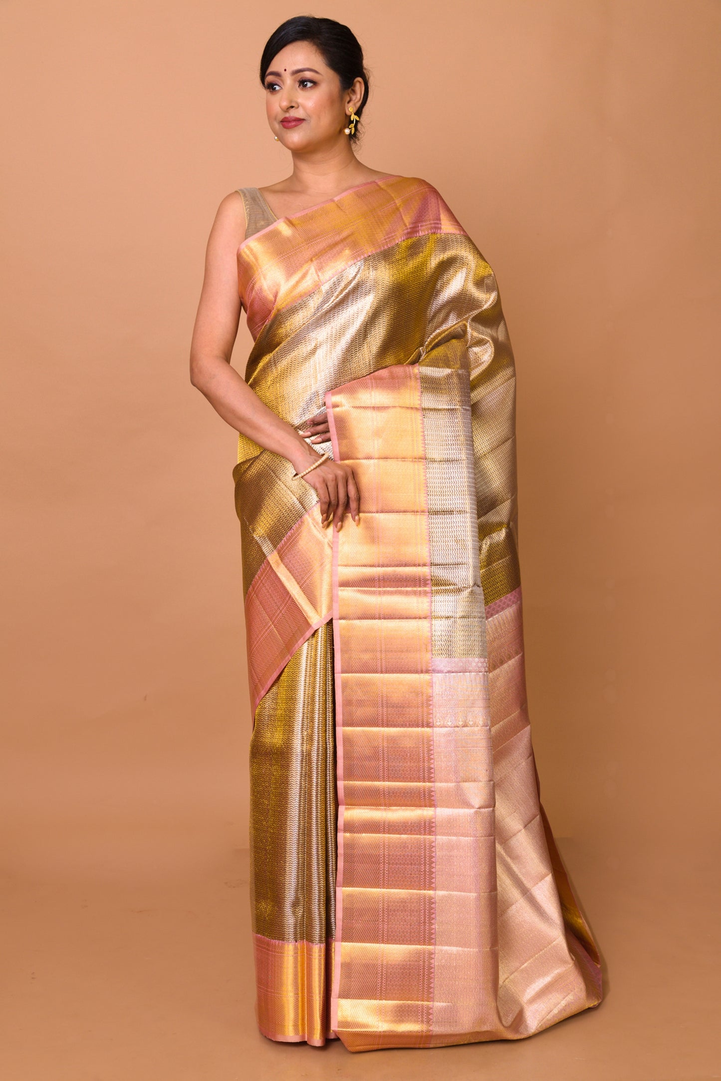 Kanchipuram Silk Tissue Brocade Gold Saree