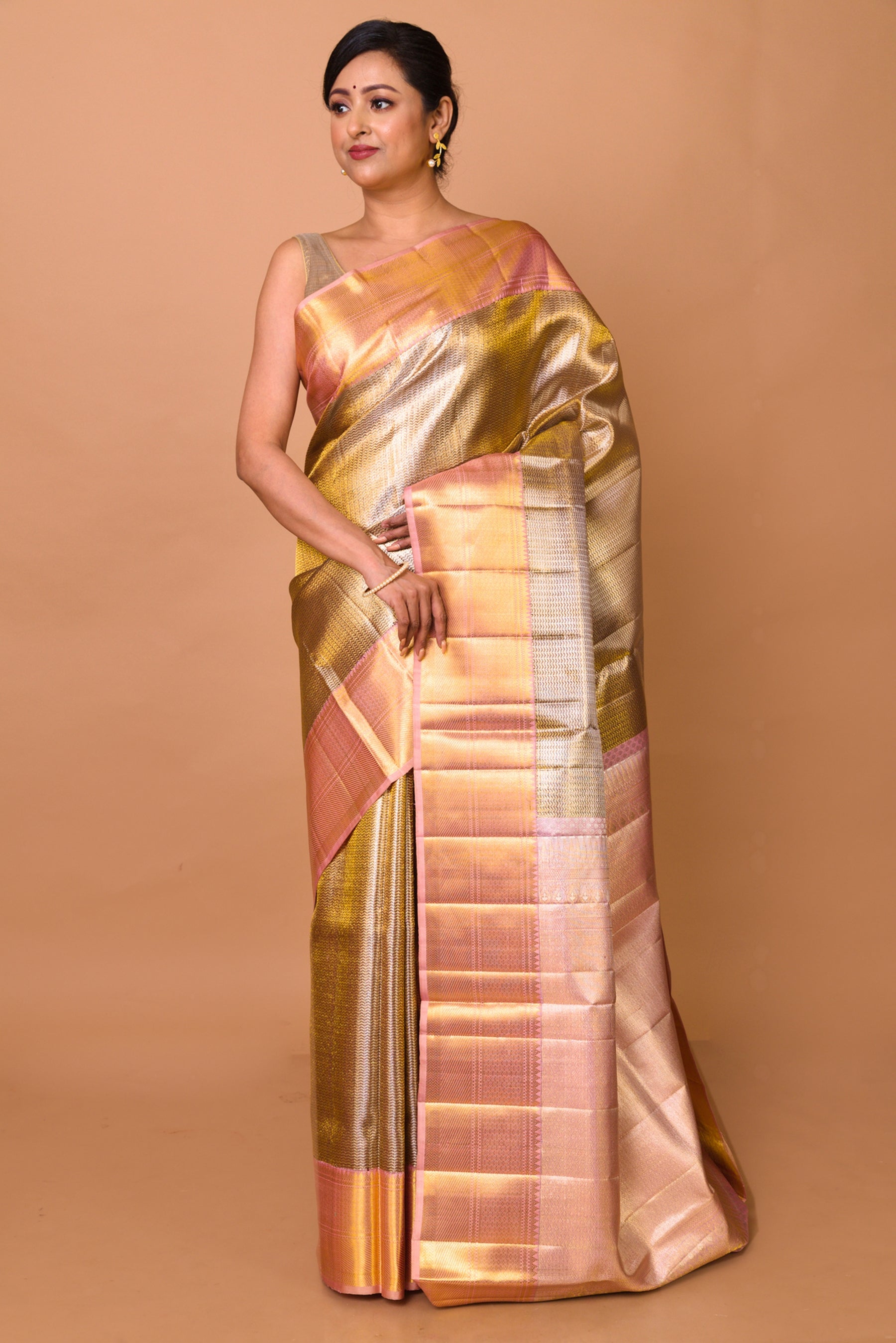 Kanchipuram Silk Tissue Brocade Gold Saree