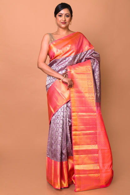 Kanchipuram Silk Jaal Snuff Saree