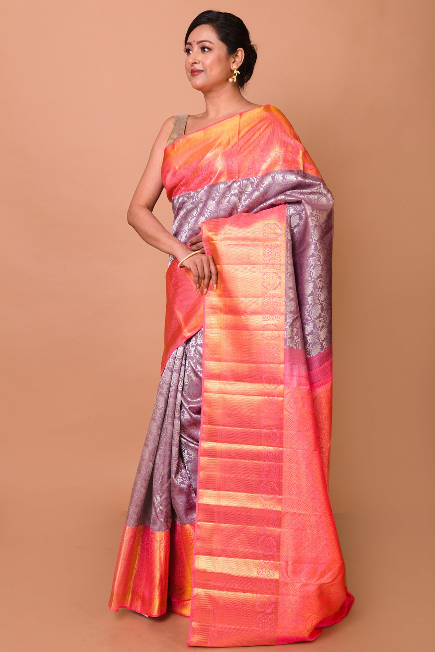 Kanchipuram Silk Jaal Snuff Saree