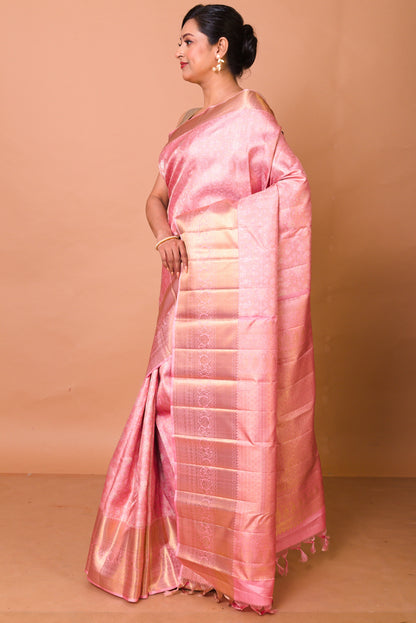 Kanchipuram Silk Brocade Pink Saree