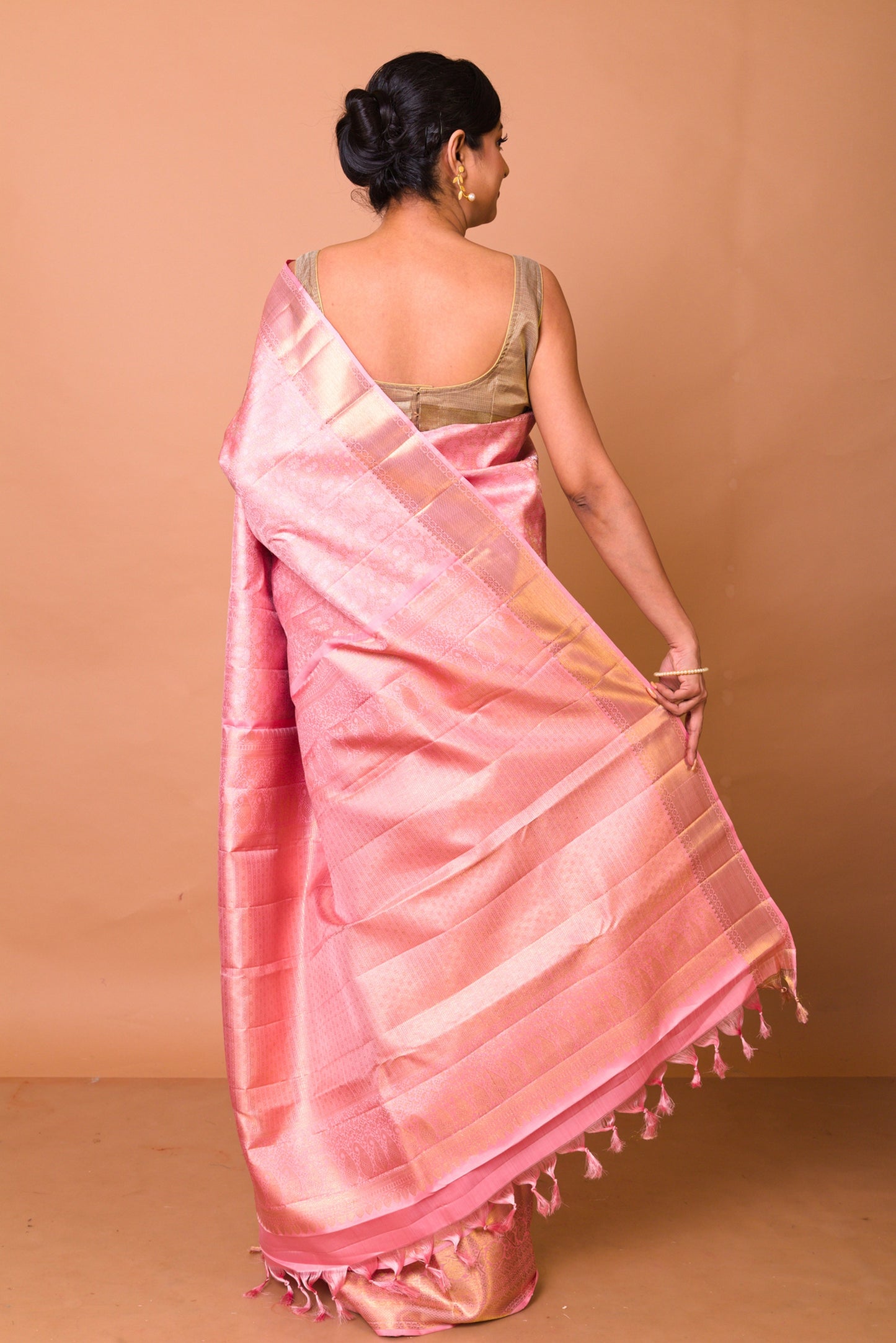 Kanchipuram Silk Brocade Pink Saree