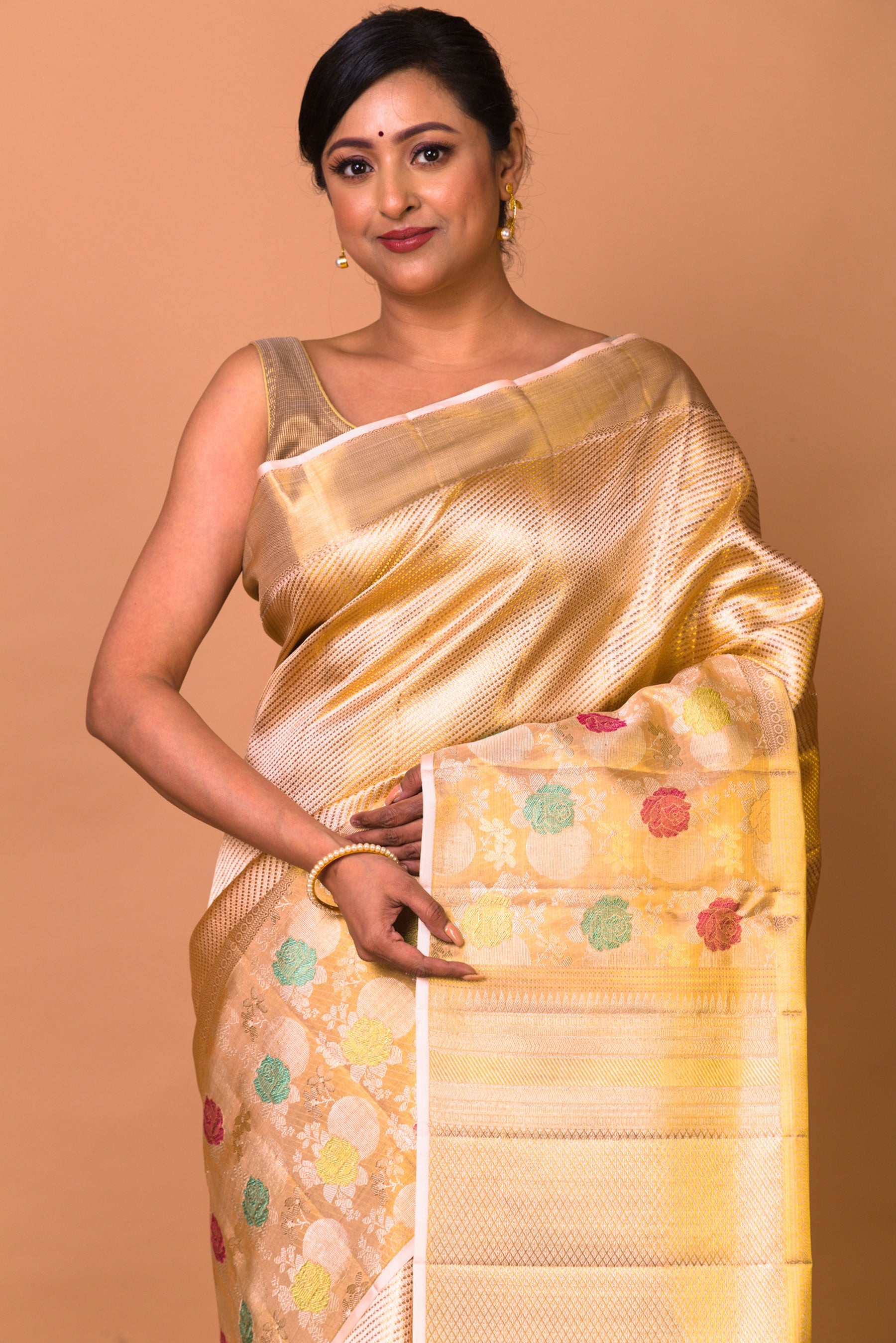 Kanchipuram Silk Tissue Brocade Gold Saree